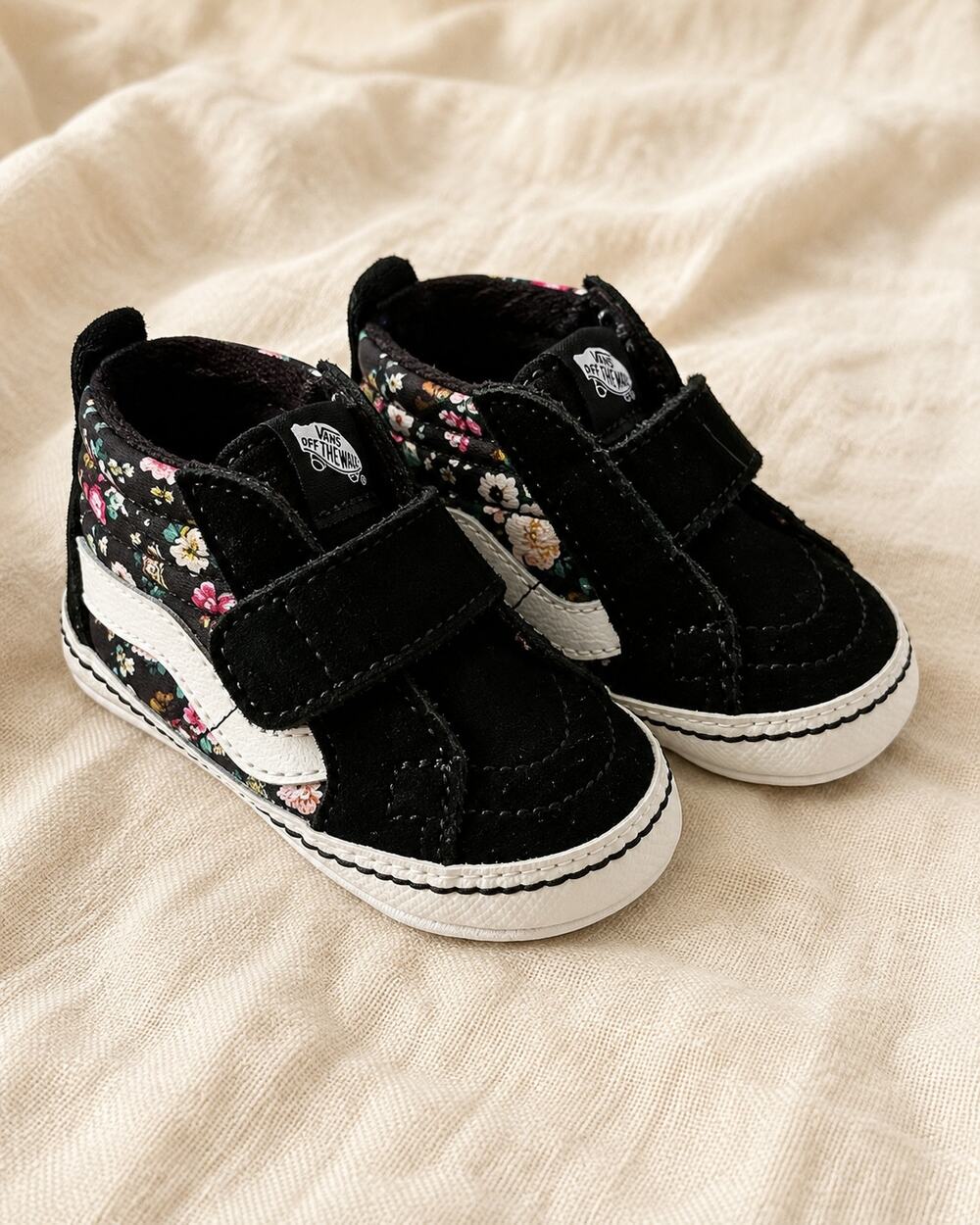 Vans Sk8-Hi Crib Infant 3 Black Floral Baby High Top Shoes Hook Loop